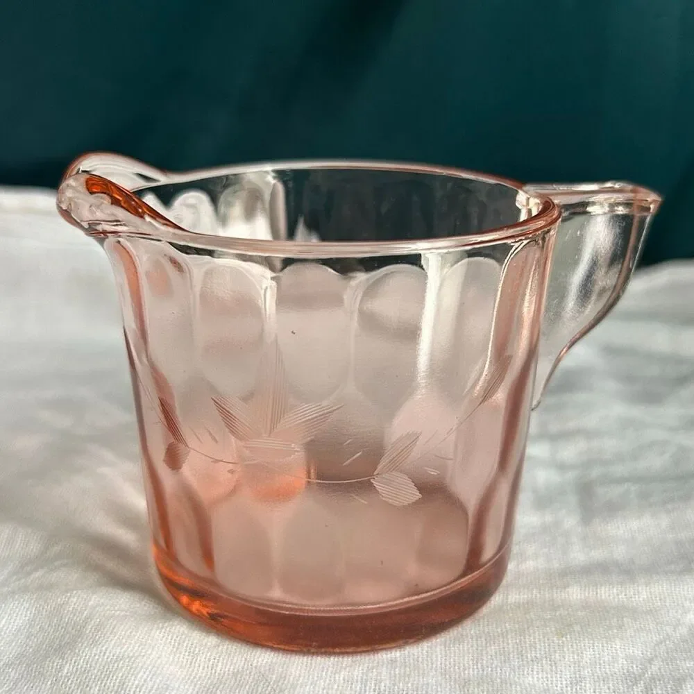 Vintage Hex Optic Pink Glass Creamer Jeannette